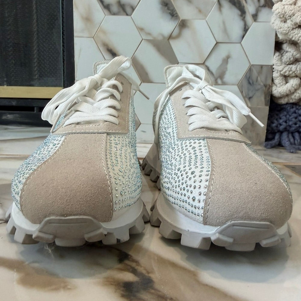 YOKI Rhinestone Sneakers Womens 40 White Beige Sparkly Chunky Platform Trainers - Picture 4 of 10